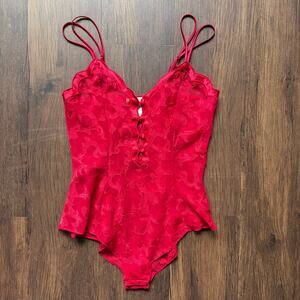 Victoria’s Secret Red Satin Lace Teddy Bodysuit Women’s Small Vintage